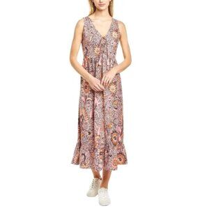 Madewell Lace-Up Ruffle-Hem Midi Dress in Bali Blooms Sz 4